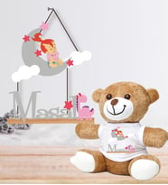 Kişiye Özel Bebek Kapı Süsü ve Peluş Ayıcık Seti – Baby Shower / Hastane Odası