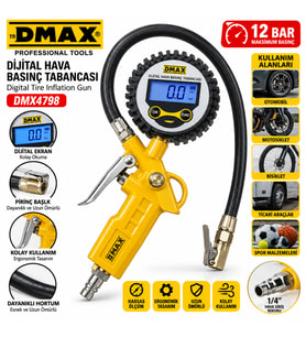 DİJİTAL HAVA ÖLÇME - LASTİK ŞİŞİRME TABANCASI 12 BAR BASINÇLI - 1/4 REKOR DMX-4798 (5690)