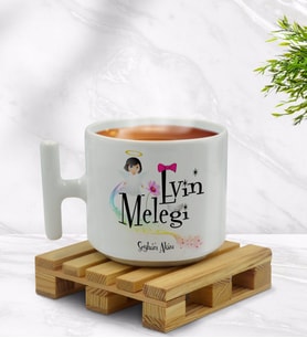 BK Gift Kişiye Özel Evin Meleği Tasarımlı T Kulplu Beyaz Middle Kupa Bardak-1