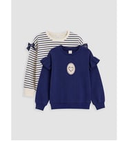 LCW Kids Lacivert Bisiklet Yaka Çizgili Kız Çocuk Sweatshirt 2'li