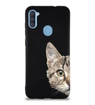 Samsung Galaxy A11 Soft Premier Kapak Catface Tasarımlı Silikon Kılıf - Siyah (Şeffaf)