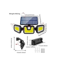 Üçlü Solar Led Projektör – Beyaz Işık – Sensörlü Dış Mekân Aydınlatma (5365)
