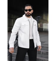 Cep Kapaklı Basic Keten Ceket (Beyaz)