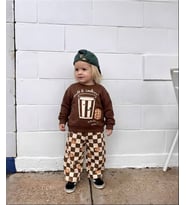 Milk & Cookies Baskılı Kahverengi Sweatshirt ve Kurabiye Baskılı Oversize Eşofman Altı Unisex 3İp Takım