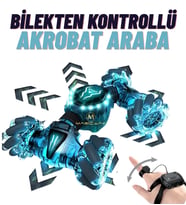 Bilekten Kontrol El Sensörlü ve Uzaktan Kumandalı LED Işıklı 4x4 Çift Kumandalı Drift Atan Yan Yan Giden 360 Derece Dönebilen Akrobat Araba (Yeşil)