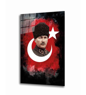 Atatürk ve Türk Bayrağı Cam Tablo