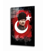 Atatürk ve Türk Bayrağı Cam Tablo