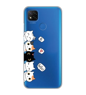Xiaomi Redmi 9C / 10A Uyumlu Kedi Karakterler Tasarımlı Şeffaf Telefon Kılıfı