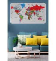 Eğitici Ülke Ve Başkent Detaylı Atlası Dünya Haritası Duvar Sticker -60x105-3853