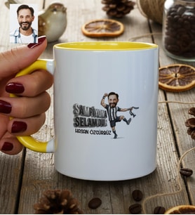 Kişiye Özel Karikatürlü Siyah Beyaz Taraftar Kupa Bardak Doğum Günü Hediyesi