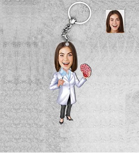 Kişiye Özel Beyin Cerrah Kadın Ahşap Anahtarlık-1