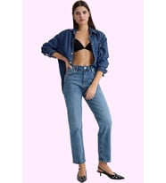 Kadın Straight Jean Pantolon Yüksek Bel Denim Rahat Günlük Hafta Sonu Yaz Aylarının Vazgeçilmezi (Mavi)
