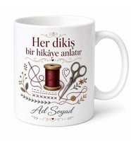 Terziye Özel İğne İplik Tasarımlı Şık Seramik Çay Kupası Hediye Bardak