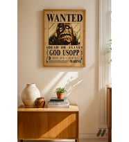 One Piece Usopp Wanted Poster, Ahşap Çerçeveli Duvar Tablosu - Anime Severlere Özel