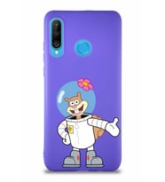 Huawei P30 Lite Soft Premier Kapak Sandy Tasarımlı Silikon Kılıf - Mor (Şeffaf)