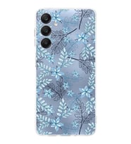 PrintiFy Samsung Galaxy A26 ile Uyumlu Kamera Korumalı Floral Mavi Tasarımlı Şeffaf Silikon Kılıf
