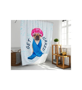 Banyo Duş Perdesi Sevimli Köpek Desen Dijital Baskılı Banyo Perdesi, Tek Kanat C Halkalı-180x200 Cm