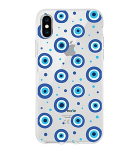 PrintiFy Apple  iPhone X ile Uyumlu 1mm Slim Fit Nazar Boncuğu 1 Baskılı Şeffaf  Kılıf
