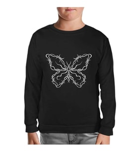 Butterfly in Wired Shape Siyah Çocuk Sweatshirt