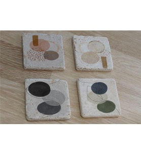 Line Art Soyut Tasarımlar Doğal Taş Bardak Altlığı 4'lü set - Natural Stone Coasters