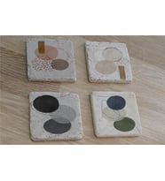 Line Art Soyut Tasarımlar Doğal Taş Bardak Altlığı 4'lü set - Natural Stone Coasters