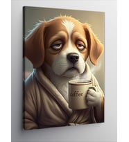 Kanvas Tablo Kahve Keyfi Yapan Köpek