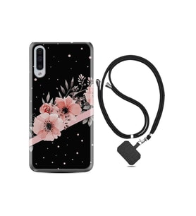 Samsung Galaxy A50 Kılıf Desenli Silikon Boyun Askılı Flowers Dots 1423