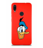 Xiaomi Redmi Note 7 Pro Soft Premier Kapak Donald Duck-A Tasarımlı Silikon Kılıf - Kırmızı (Şeffaf)