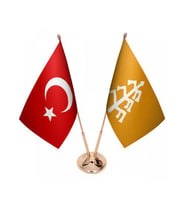 Masa Üstü Karahanlılar Bayrağı Türk Bayrağı İkili Pirinç Direk Masa Bayrak Seti