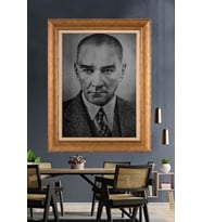 Altın Varaklı Çerçeveli Paspartulu Atatürk Tablo DC1187 (Gold)
