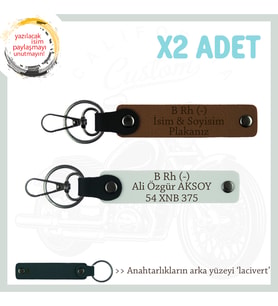 Motorculara Özel İsim Plaka, B(-) Kan Grubu Yazılı Kişiselleştirilen x2 Anahtarlık, Kahve-Beyaz-Laci
