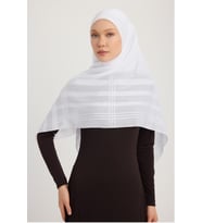 MıssColor A25256 Jakarlı Ekose Şifon Eşarp 120x120cm - Beyaz