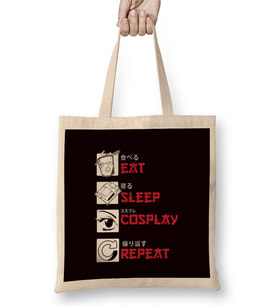 Eat Sleep Cosplay Anime Manga Otaku Japanese Bez Çanta Uzun Saplı
