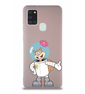 Samsung Galaxy A21S Soft Premier Kapak Sandy Tasarımlı Silikon Kılıf - Pudra (Şeffaf)