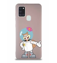 Samsung Galaxy A21S Soft Premier Kapak Sandy Tasarımlı Silikon Kılıf - Pudra (Şeffaf)