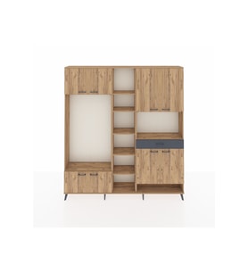 Arges Dolap 12 Raflı Tek Çekmeceli 8 Kapaklı 220x30x243 Çam-Çam/Antrasit