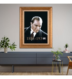 Altın Varaklı Çerçeveli Paspartulu Atatürk Tablo DC1520 (Gold)