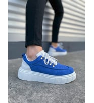 Duolc Bağcıklı Süet Erkek Günlük Rahat Taban Sneaker Ayakkabı - Mavi