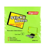 Bigpoint Yapışkanlı 75 mmx50 mm Not Kağıdı Neon Yeşil 100 Yaprak