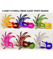 Rengarenk Kağıt Parti Balo Maskesi 6 Adet