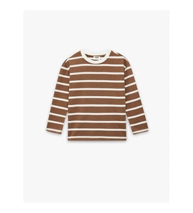 Koton Viskon Karışımlı Çizgili Kahverengi Kız Çocuk Uzun Kollu T-shirt 6SKG10285AK