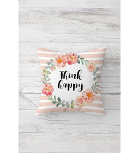Think Happy Çift Tarafı Baskılı Gizli Fermuarlı Yastık Kılıfı Kırlent Koltuk Yastık Kılıfı (Beyaz-Pudra)