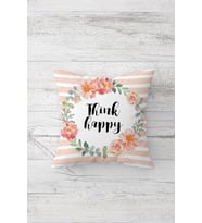 Think Happy Çift Tarafı Baskılı Gizli Fermuarlı Yastık Kılıfı Kırlent Koltuk Yastık Kılıfı (Beyaz-Pudra)