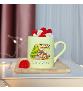 Merry Christmas Tasarımlı Kişiye Özel Sarı Türk Kahvesi Fincanı