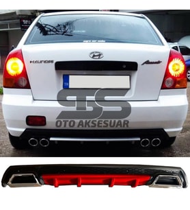 Hyundai Accent Admire Difüzör Arka Tampon Eki 2 Egzoz Çıkışlı Kırmızı Lüx Tip