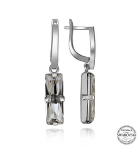Swarovski Crystal Taşlı Gümüş Beyaz Baget Sallantılı Kadın Küpe