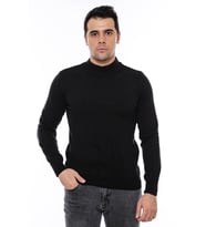Yarım Balıkçı Yaka Siyah Triko - Wessi