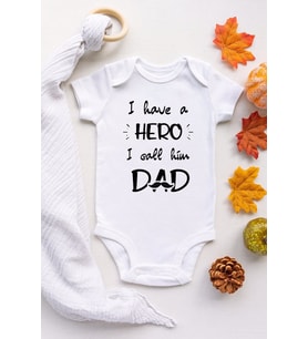 Unisex Beyaz Kahraman Babam Kısa Kol Çıtçıtlı Body