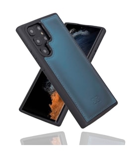 Bouletta Samsung Galaxy S22 Ultra Uyumlu Deri Arka Kapak BRN4EF Mavi