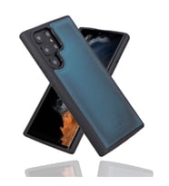 Bouletta Samsung Galaxy S22 Ultra Uyumlu Deri Arka Kapak BRN4EF Mavi